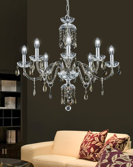 Chandeliers Olympia Olympia 104/CH 8 chrome-golden teak-crystal chandelier