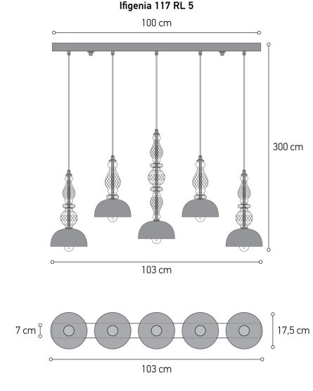 Linear Chandelier Ifigenia Ifigenia 117/RL 5 gold leaf-transparent linear pendant light View 3