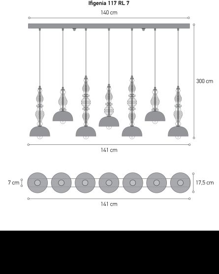 Linear Chandelier Ifigenia Ifigenia 117/RL 7 silver leaf-transparent linear pendant light View 2